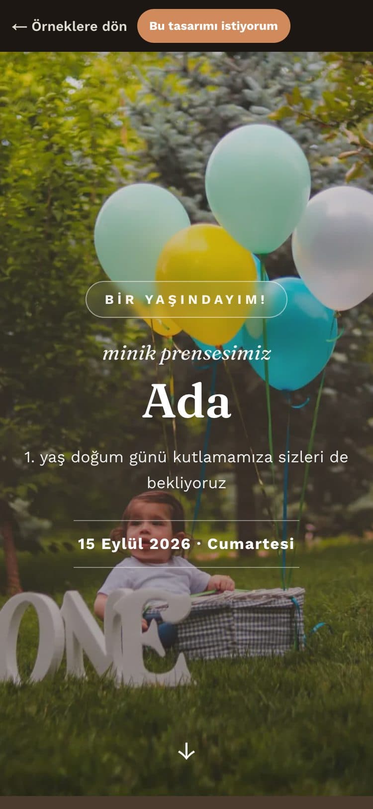 Ada'nın 1. yaş örnek sitesi — telefon önizlemesi